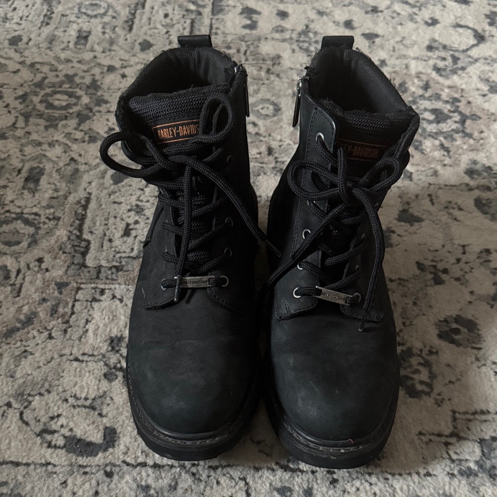 Harley-Davidson Black Men's Lace-Up Work Boots with Side Zipper